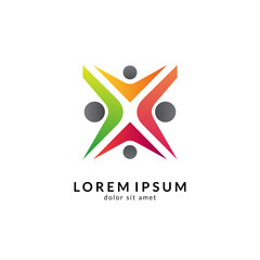 Kids care logo vector, caring children, family parenting, charity people, health care clinic, happy child play with parent