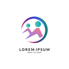 Kids care logo vector, caring children, family parenting, charity people, health care clinic, happy child play with parent