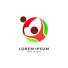 Kids care logo vector, caring children, family parenting, charity people, health care clinic, happy child play with parent