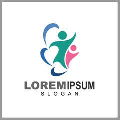 Kids care logo vector, caring children, family parenting, charity people, health care clinic, happy child play with parent