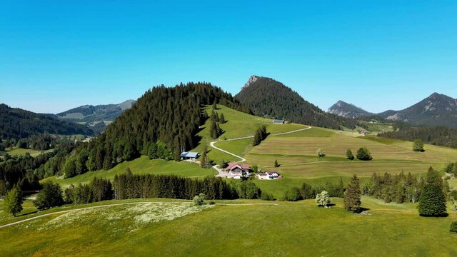 Typical Bavarian landscape in the German Alps - Allgau district - aerial view