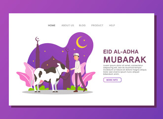 Eid al Adha landing page concept with cow and people