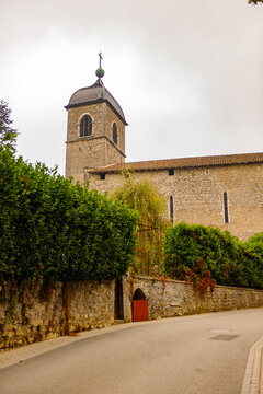 Church of Perouges, France, a medieval walled town, a popular touristic attraction.