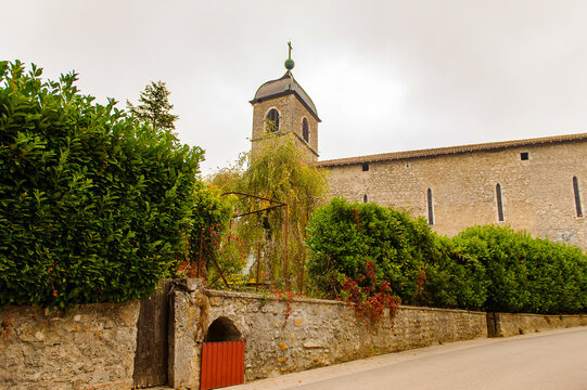 Church of Perouges, France, a medieval walled town, a popular touristic attraction.