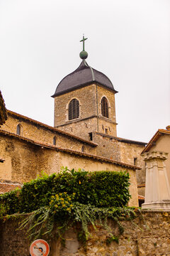 Church of Perouges, France, a medieval walled town, a popular touristic attraction.