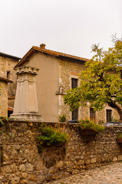 Arhitecture of Perouges, France, a medieval walled town, a popular touristic attraction.