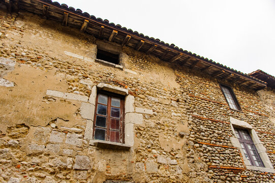 Medieval architecture of Perouges, France, a walled town, a popular touristic attraction.