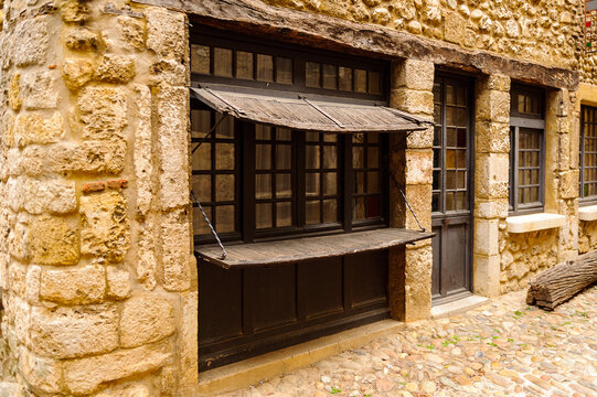 Stone house of Perouges, France, a medieval walled town, a popular touristic attraction.