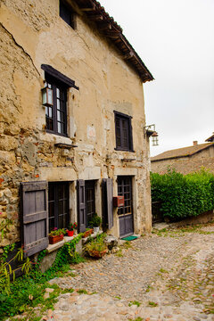 Medieval architecture of Perouges, France, a walled town, a popular touristic attraction.