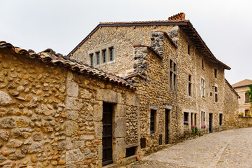 Old house of Perouges, France, a medieval walled town, a popular touristic attraction.