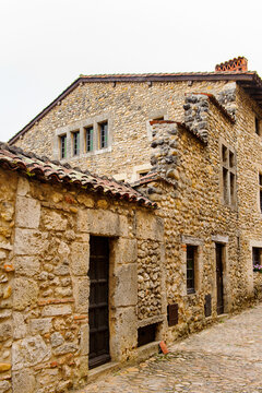 Old house of Perouges, France, a medieval walled town, a popular touristic attraction.