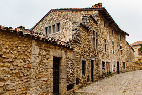 Old house of Perouges, France, a medieval walled town, a popular touristic attraction.