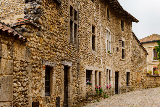 Old house of Perouges, France, a medieval walled town, a popular touristic attraction.