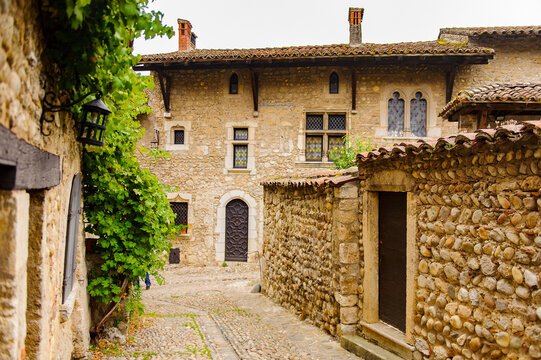 Old house of Perouges, France, a medieval walled town, a popular touristic attraction.