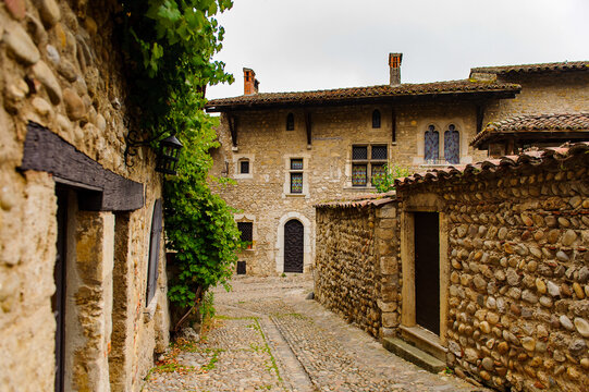 Old house of Perouges, France, a medieval walled town, a popular touristic attraction.