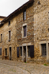Perouges, France, a medieval walled town, a popular touristic attraction.