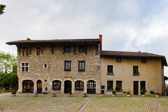 Perouges, France, a medieval walled town, a popular touristic attraction.