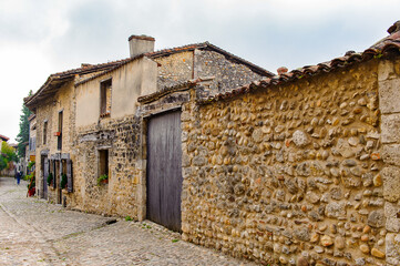 Perouges, France, a medieval walled town, a popular touristic attraction.