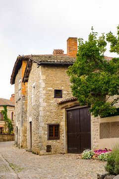 Perouges, France, a medieval walled town, a popular touristic attraction.