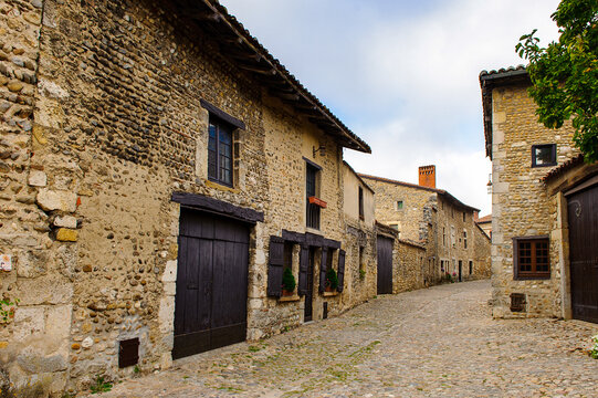 Perouges, France, a medieval walled town, a popular touristic attraction.