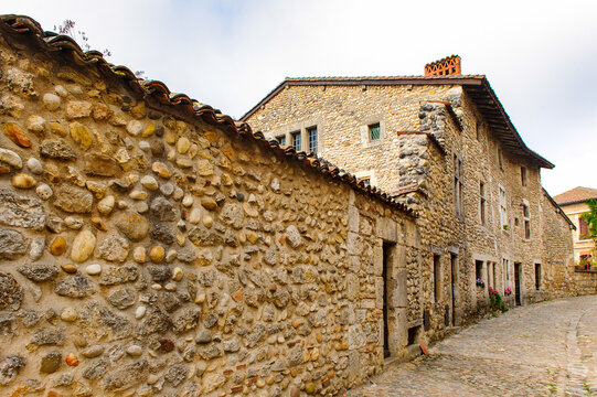 Perouges, France, a medieval walled town, a popular touristic attraction.