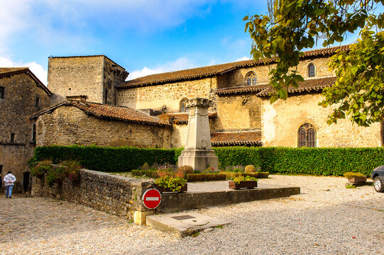 Medieval architecture of Perouges, France, a walled town, a popular touristic attraction.