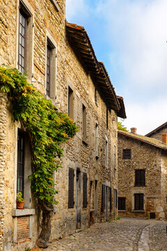 Medieval architecture of Perouges, France, a walled town, a popular touristic attraction.