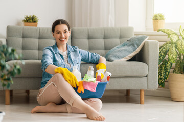 woman doing cleaning the house.