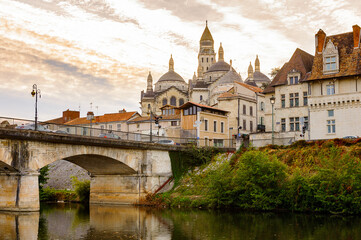 Isle river and town of Perigueux, France.