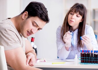 Patient during blood test sampling procedure taken for analysis