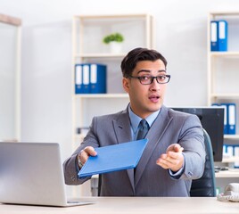Handsome businessman employee sitting at his desk in office