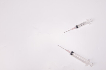 Medical syringes,shot from top.over white background