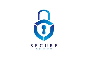 shield logo. blue secure logo is equipped with padlock and keyhole, very good for security logos