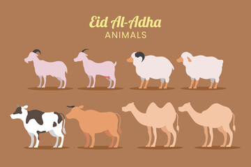 Obraz premium Eid Al-Adha Animals set with goat, sheep, cow and camel