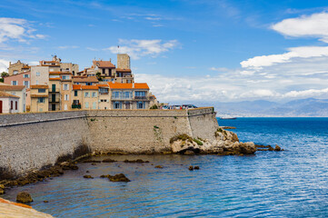 Naklejka premium It's Old town of Antibes on the rock of the Mediterranean, Cote d'Azur, France. Antibes was founded as a 5th-century BC Greek colony and was called Antipolis
