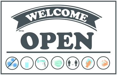 Vector illustrated sign that says " WE'RE OPEN" icon 