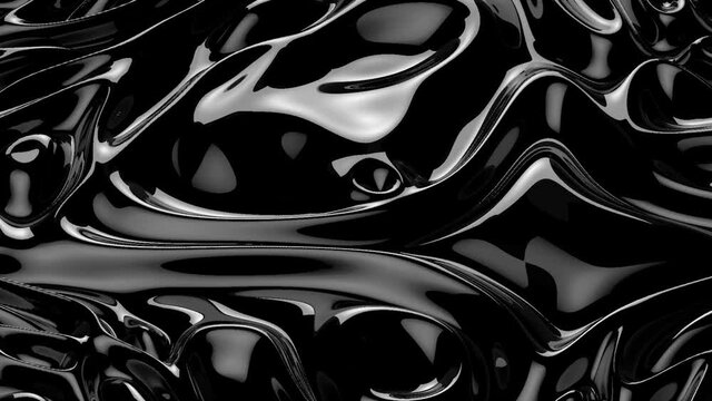 Abstract black liquid. Black wave background. Plastic background. Black luxury texture. Oil, petroleum, rock-oil. Silk, 3d rendering