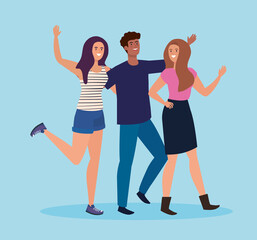Obraz premium happy characters, women and men, group young people, friendship excitement, cheerful laughing from happiness vector illustration design