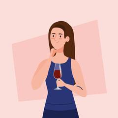 happy woman with cup wine, healthy lifestyle, celebrating holiday party vector illustration design