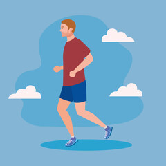 man running, man in sportswear jogging, male athlete, sporty person vector illustration design