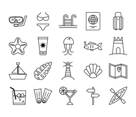 Fototapeta premium Summer line style icon set vector design