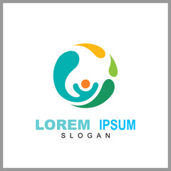 Water + people logo design, human healthcare, surfing sport, beach holiday, water splash, vector illustration