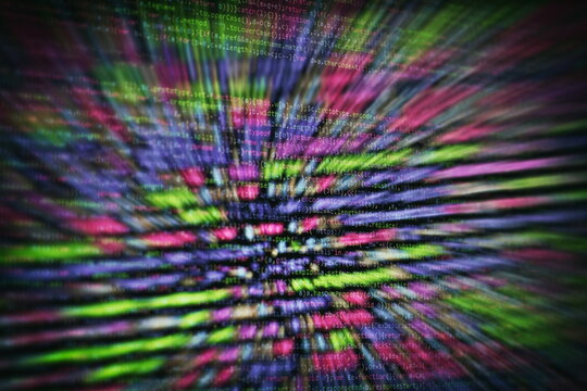 CSS, JavaScript and HTML usage. Monitor closeup of function source code. Abstract IT technology background. Software source code.