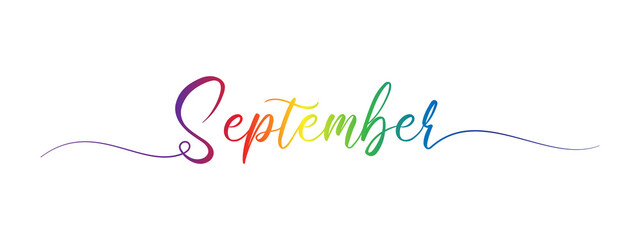 september letter calligraphy banner colorful gradient - obrazy, fototapety, plakaty
