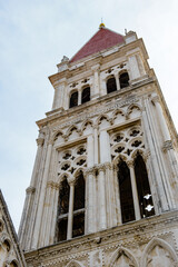 It's Bell tower of the Cathedral of St. Lawrence (Katedrala Sv. Lovre), a Roman Catholic triple-naved basilica constructed in Romanesque-Gothic in Trogir, Croatia. UNESCO World heritage