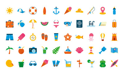 Fototapeta premium Summer flat style icon set vector design