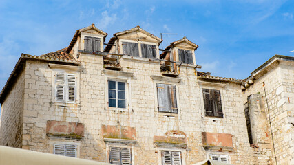 Fototapeta na wymiar It's Houses in the Historic City of Trogir, Croatia. UNESCO WOrld Heritage Site