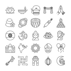 Indian line style icon set vector design