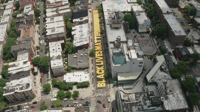 Aerial Drone Shot Orbiting Black Lives Matter Mural in Bed-Stuy, Brooklyn, NY - Shot on DJI Mavic 2 Pro on June 19, 2020