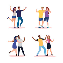 Fototapeta na wymiar happy characters, set scenes of young people happy, friendship excitement, cheerful laughing from happiness vector illustration design